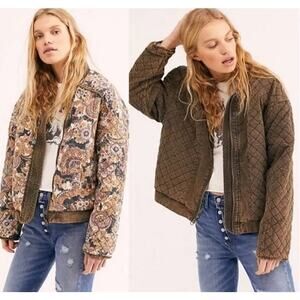 Free People Size Large Great Escape Quilted Bomber Jacket Reversible Oversized
